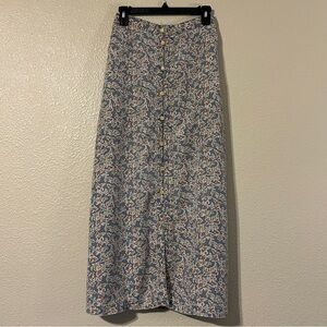 Lizwear Size 8 Gray w/ Floral Print Vintage Maxi Skirt